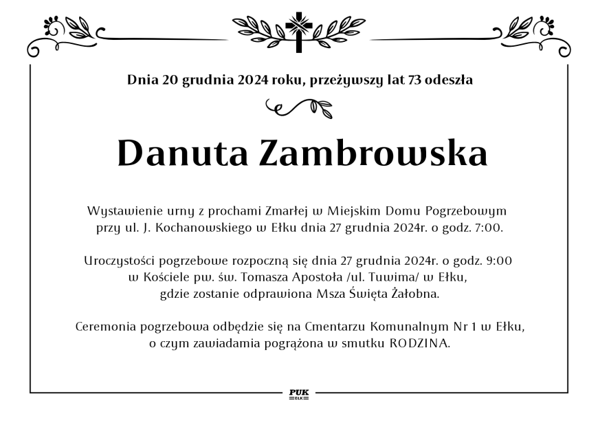 Danuta Zambrowska - nekrolog